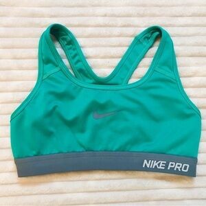 Nike Pro Dri-Fit Turquoise Green Gray Swoosh Racerback Shelf Sports Bra Size XS